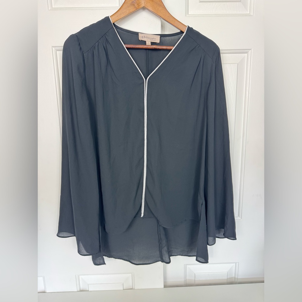 Philosophy Women’s Size Large Sheer Black Contemporary Flare Sleeve Blouse